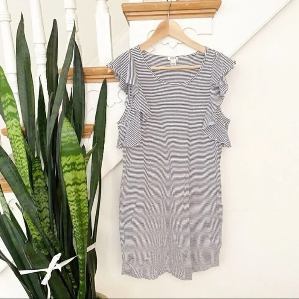 J.Crew striped ruffle shoulders mini dress sz S
